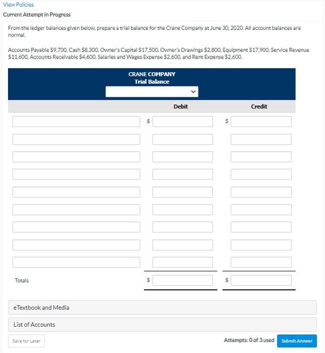 View Policies Current Attempt in Progress From the ledger balances given below,