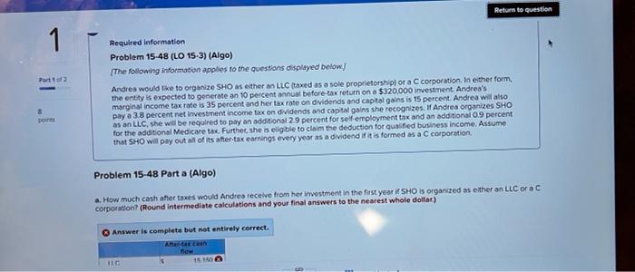 Return to question 1 Required information Problem 15-48 (LO 15-3) (Algo) [The