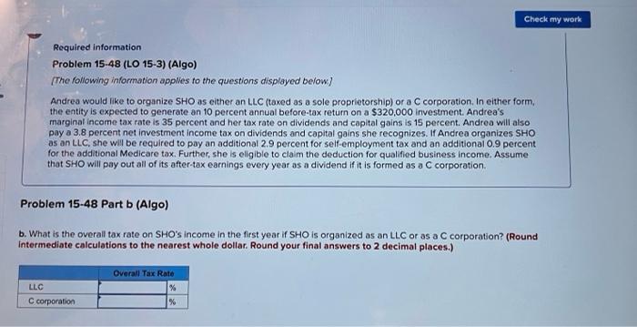 points Andrea would like to organize SHO as either an LLC (taxed