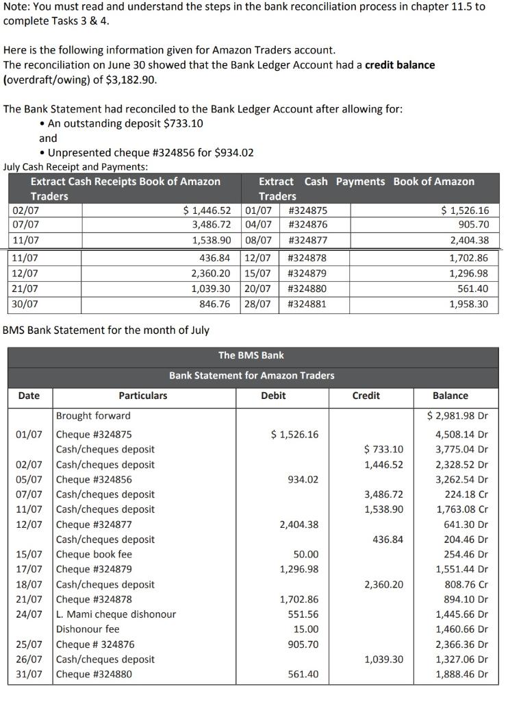Note: You must read and understand the steps in the bank reconciliation