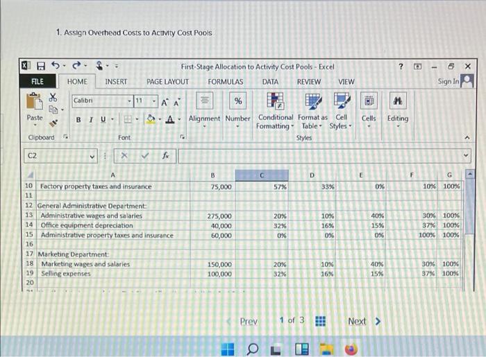 1. Assign Overhead Costs to Activity Cost Pools First-Stage Allocation to Activity