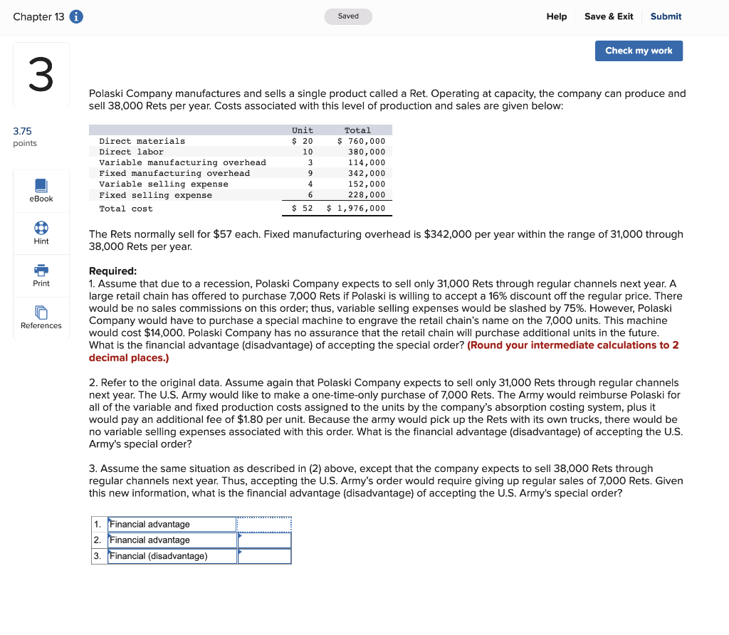Chapter 13 i Saved Help Save & Exit Submit Check my work