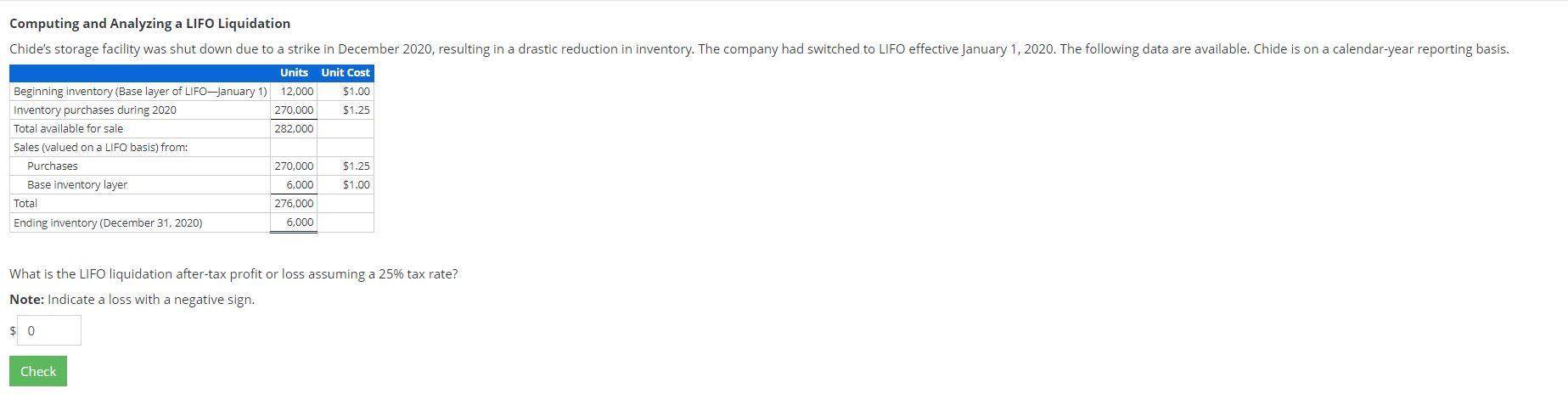 Computing and Analyzing a LIFO Liquidation Chide's storage facility was shut down