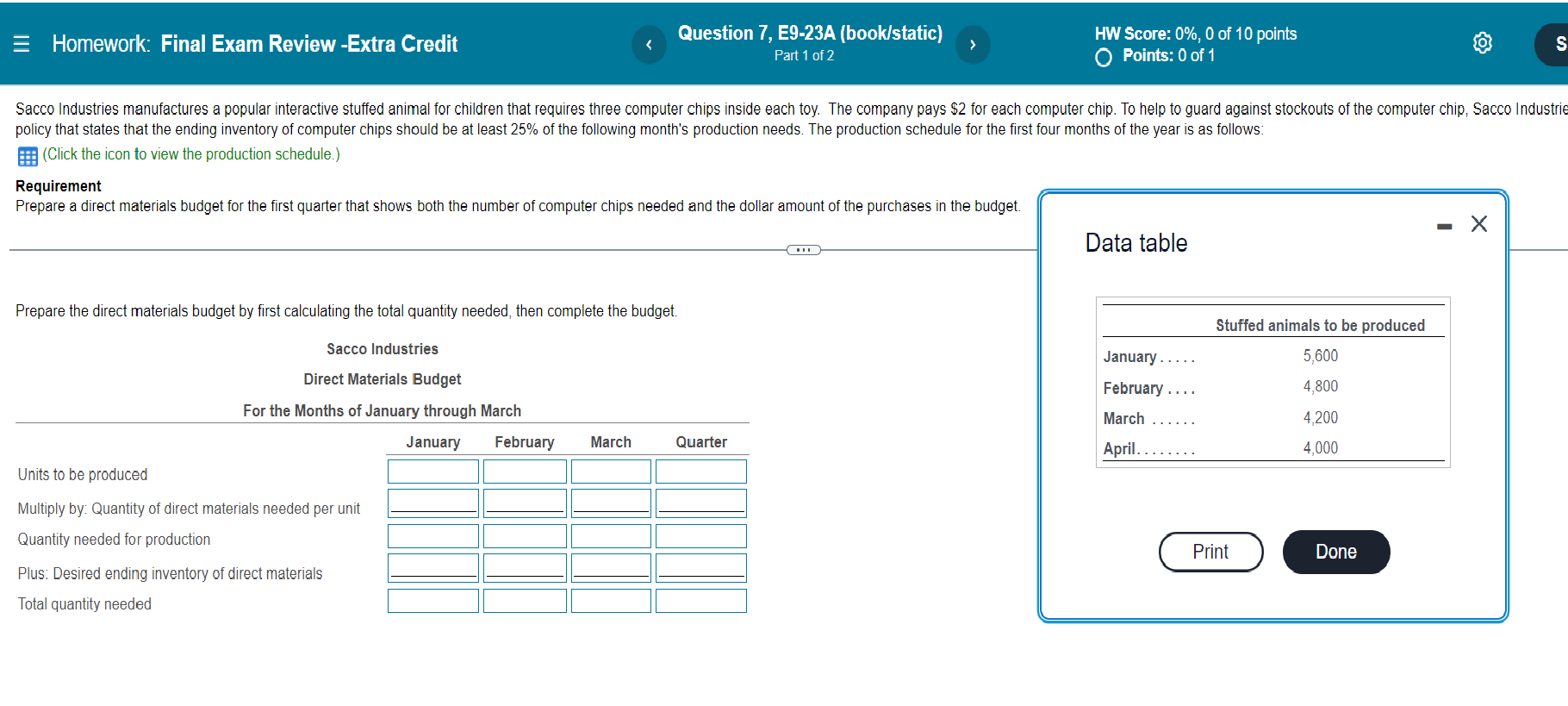 = Homework: Final Exam Review -Extra Credit Question 7, E9-23A (book/static) Part