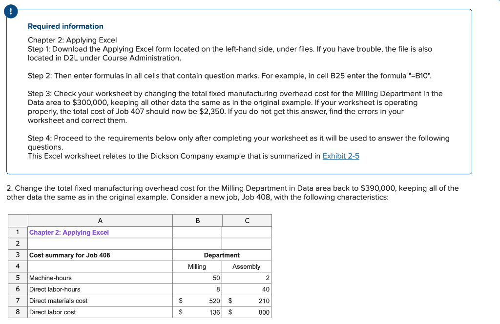 ! Required information Chapter 2: Applying Excel Step 1: Download the Applying