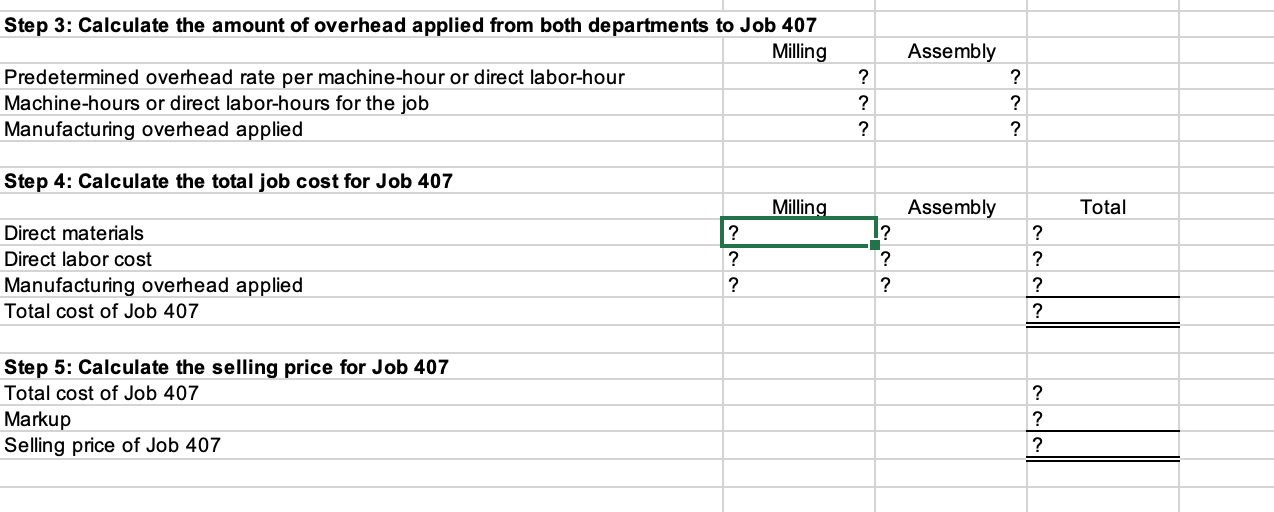 2: Then enter formulas in all cells that contain question marks. For