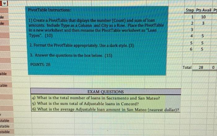 ple ble able cable T stable stable stable PivotTable Instructions: 1) Create