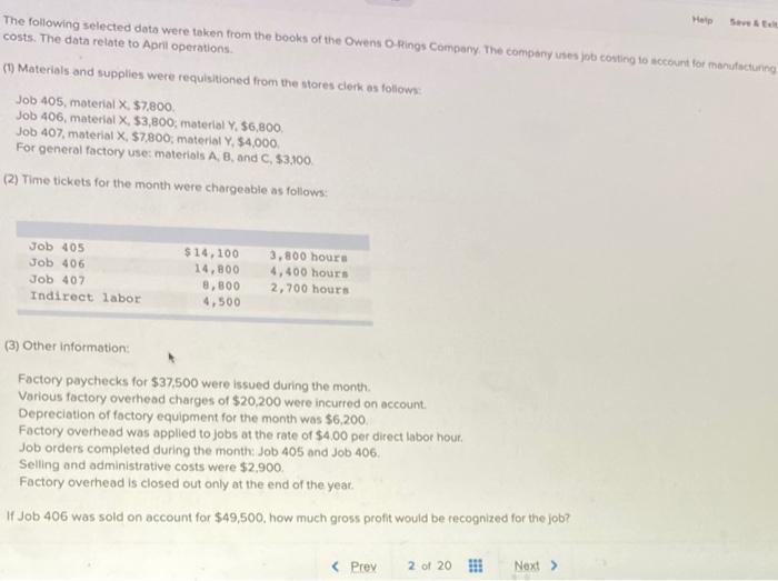 Help Save & Celt The following selected data were taken from the