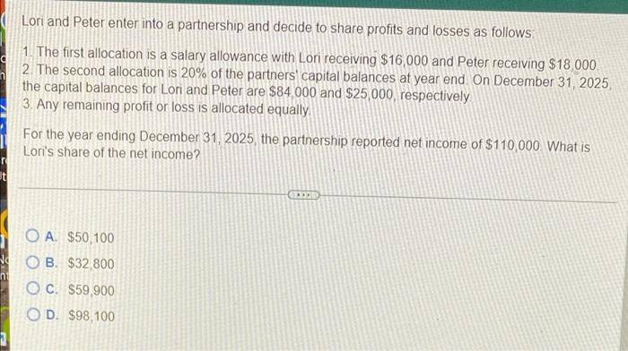 t Lori and Peter enter into a partnership and decide to share