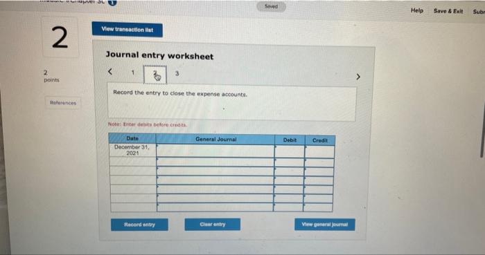 December 31, 2021. The following is an adjusted trial balance as of