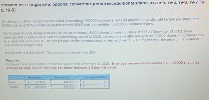 Problem 19-1/ (Aigo) EPS; options; convertible preferred; additional snares (LU19-4, 19-5, 19-6,