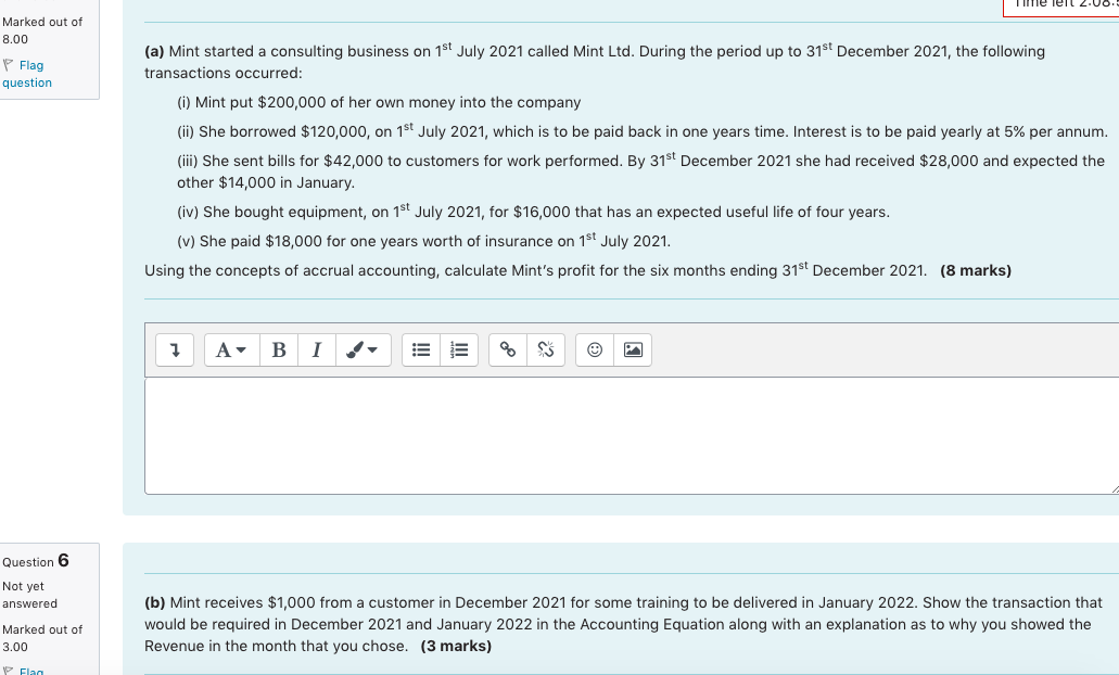 Marked out of 8.00 Flag question (a) Mint started a consulting business