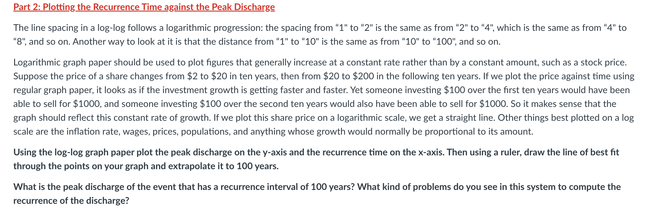 Part 2: Plotting the Recurrence Time against the Peak Discharge The line
