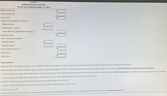 is interested in budgeting for selling and administrative rests, and in creating