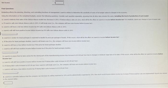 a budgeted income statement showing a prediction of net income for 2012.