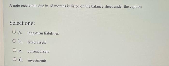 A note receivable due in 18 months is listed on the balance