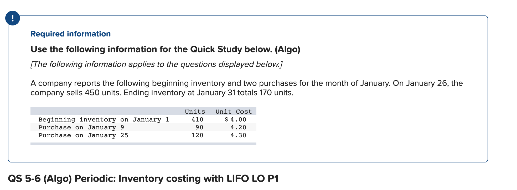 ! Required information Use the following information for the Quick Study below.