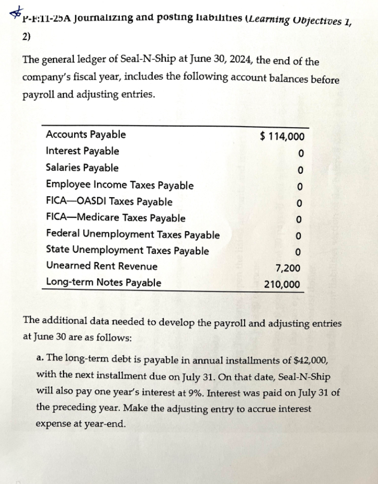 P-F:11-25A Journalizing and posting liabilities (Learning Objectives 1, 2) The general ledger