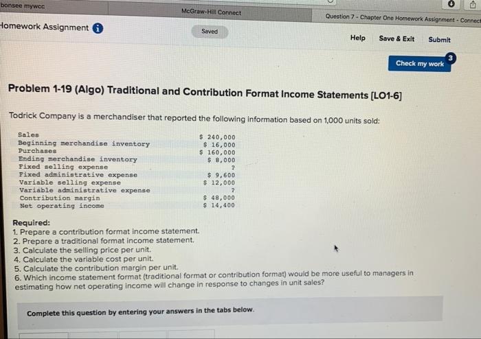 bonsee mywcc McGraw-Hill Connect Question 7 Chapter One Homework Assignment - Connect