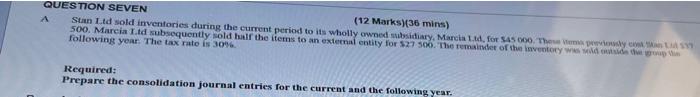 QUESTION SEVEN (12 Marks)(36 mins) A Stan Ltd sold inventories during the