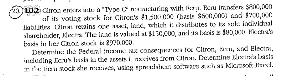 20. LO.2 Citron enters into a "Type C" restructuring with Ecru. Ecru