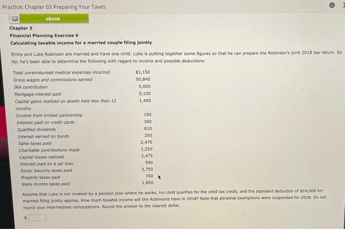Practice: Chapter 03 Preparing Your Taxes Chapter 3 eBook Financial Planning Exercise