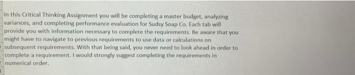 additional information below you will need to: a.Prepare Sudsy's operating budget and