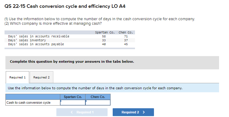 QS 22-15 Cash conversion cycle and efficiency LO A4 (1) Use the