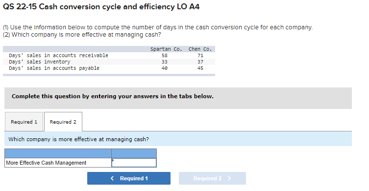 Information below to compute the number of days in the cash conversion