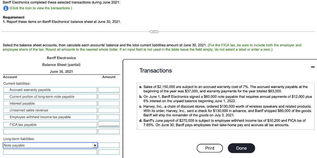 Banff Electronics completed these selected transactions during June 2021: (Click the icon