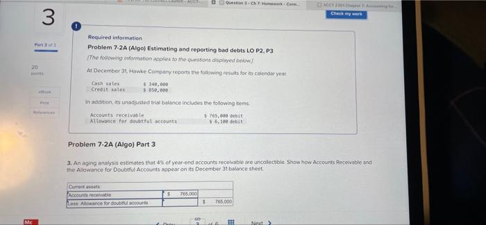 3 Question 3 Ch 7 Homework Co ACCT 2301 Chapter 7 Aling