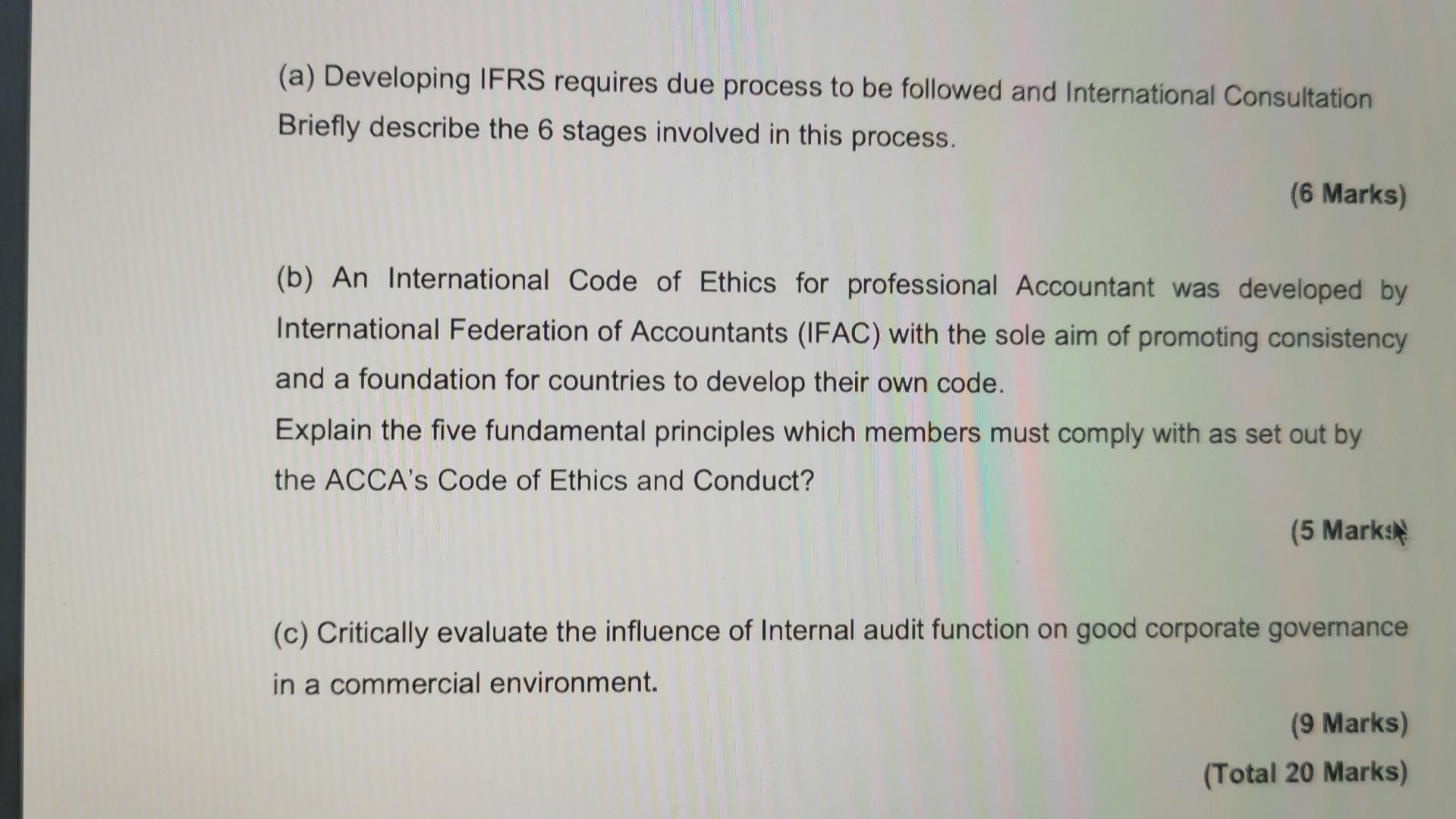 (a) Developing IFRS requires due process to be followed and International Consultation