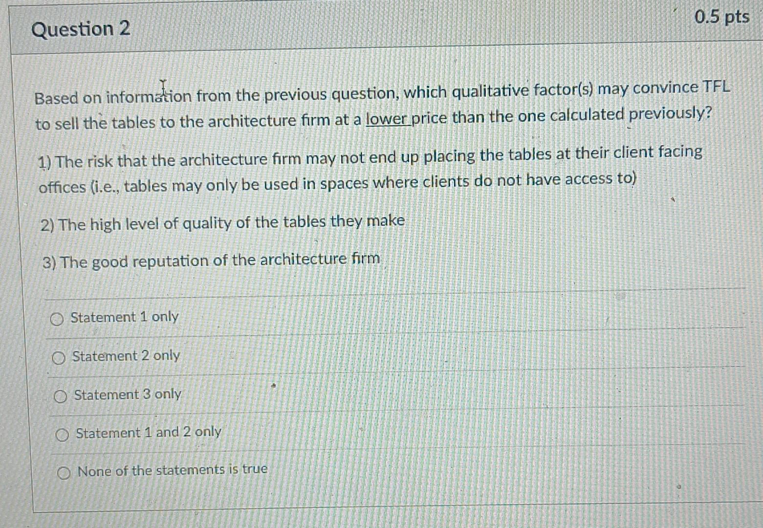 Question 2 0.5 pts Based on information from the previous question, which