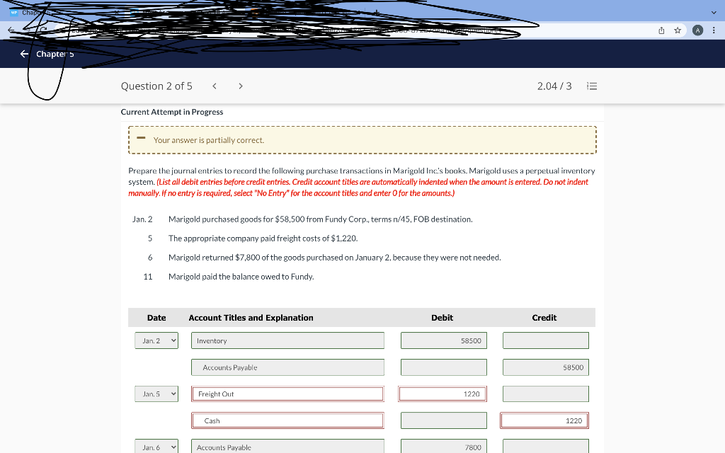 WP Chapy Chapter 5 Question 2 of 5 < > Current Attempt