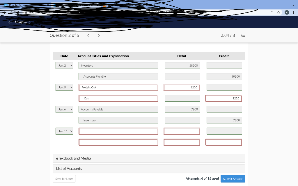 in Progress Your answer is partially correct. 2.04/3 E Prepare the journal