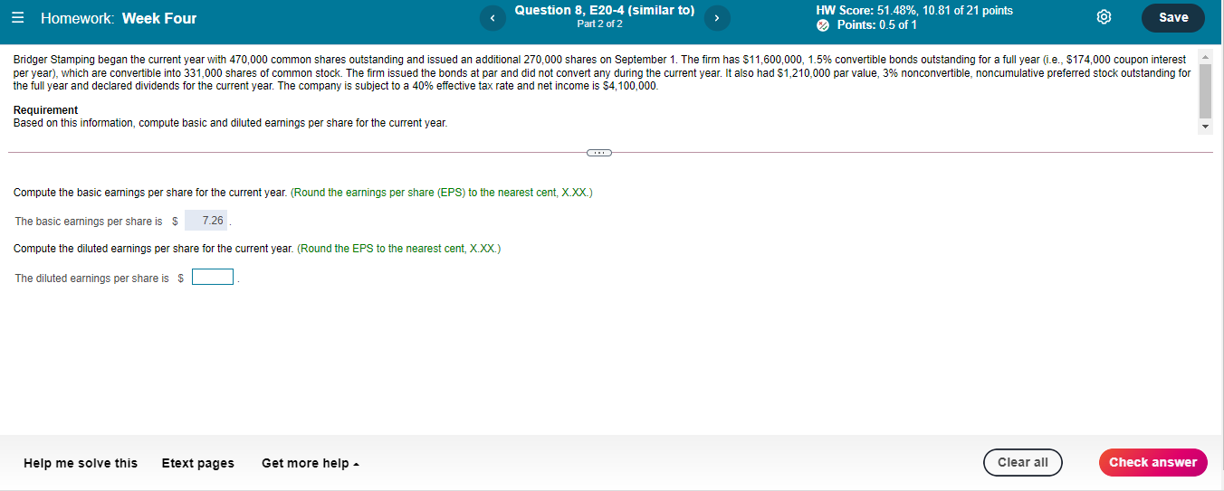 = Homework: Week Four Question 8, E20-4 (similar to) Part 2 of