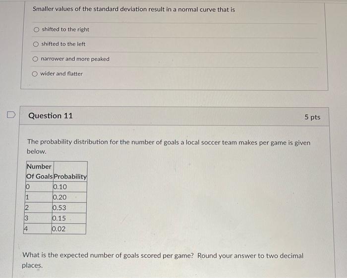 Smaller values of the standard deviation result in a normal curve that