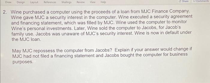 Draw Design References Layout Mailings Review View Help Share Comments 2. Wine