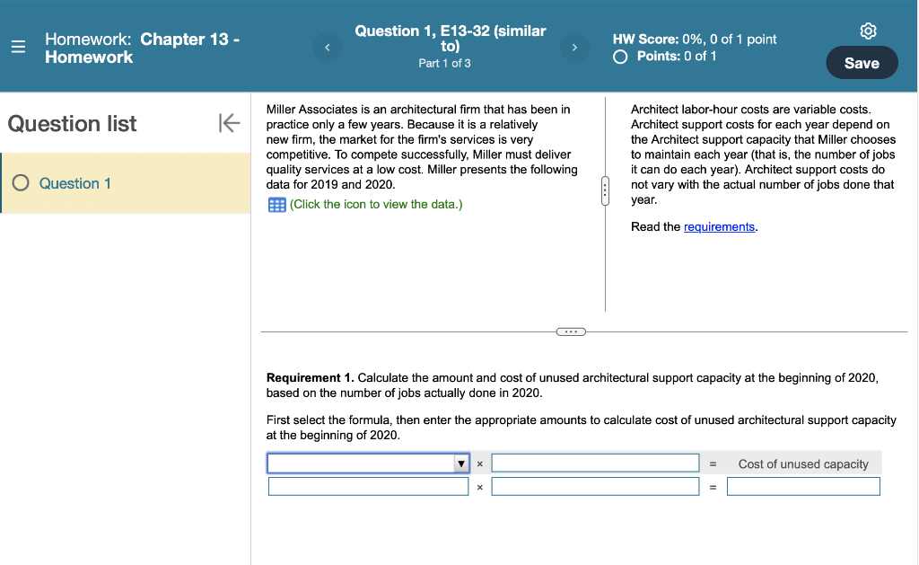 Homework: Chapter 13 - Homework Question list Question 1 K Question 1,