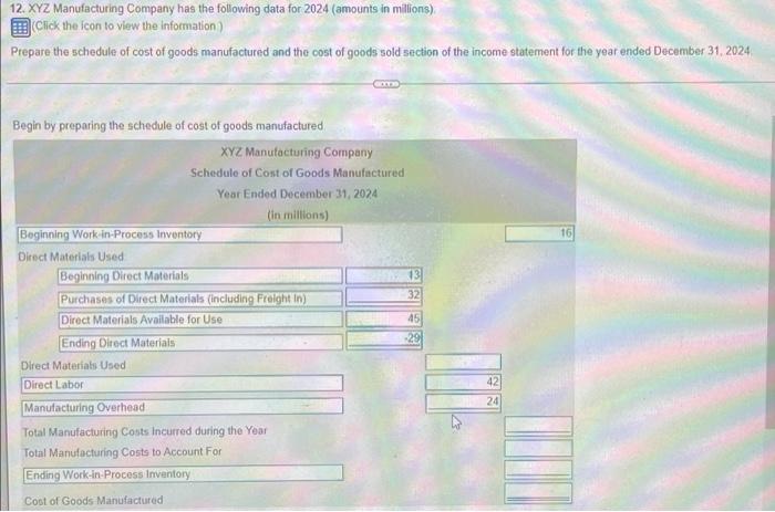 January 1 Work-in-Process Inventory, December 31 Finished Goods Inventory, January 1 Finished