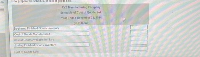 Goods Inventory, December 31 Direct Materials Purchased, including Freight In Direct Labor