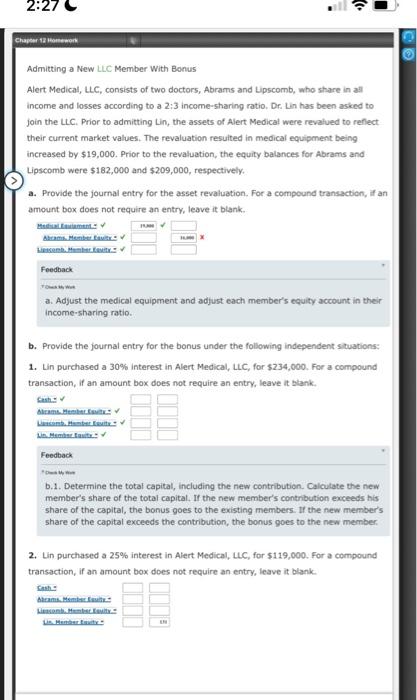 2:27 Chapter 12 Homework Admitting a New LLC Member With Bonus Alert