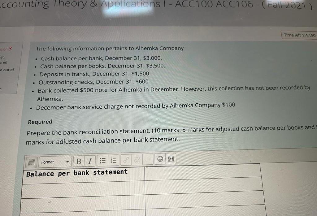 Accounting Theory & Applications I - ACC100 ACC106 - (Fall 2021) Time