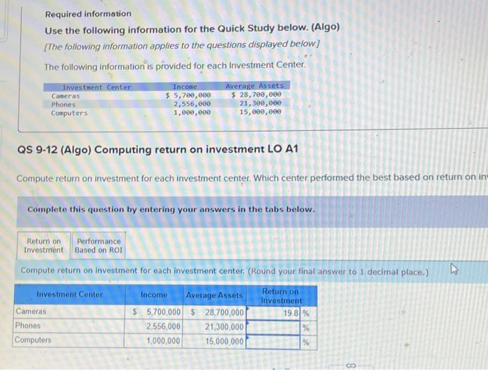 Required information Use the following information for the Quick Study below. (Algo)