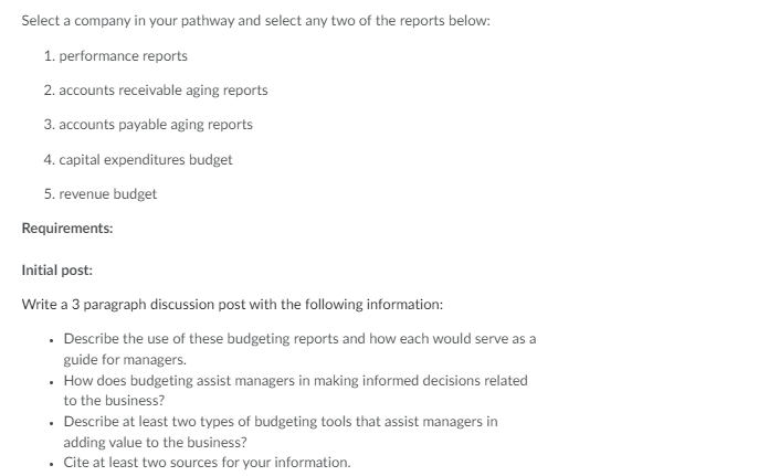 Select a company in your pathway and select any two of the