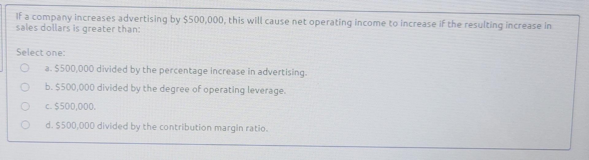 a. cost-volume-profit graphic presentation. b. contribution margin method. c. mathematical equation method.