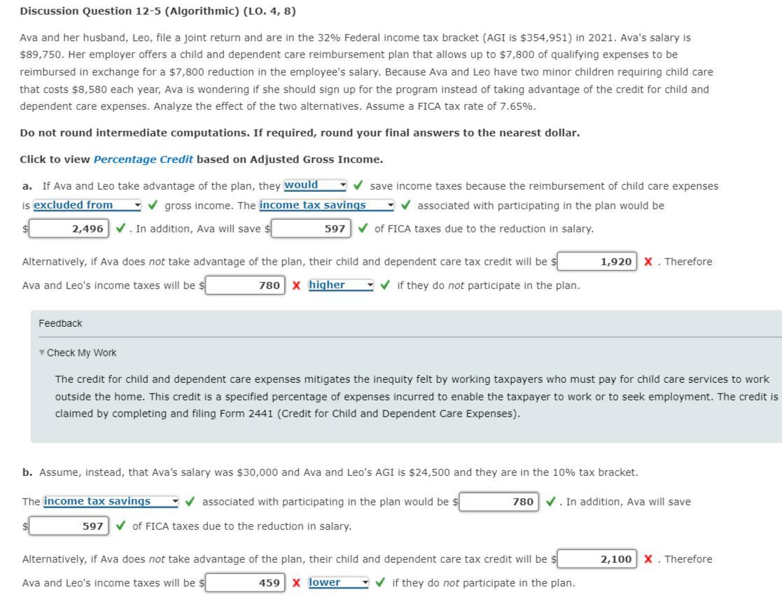 Discussion Question 12-5 (Algorithmic) (LO. 4, 8) Ava and her husband, Leo,