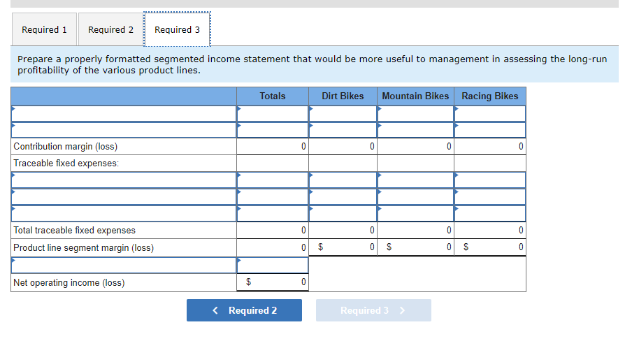 Required 1 Required 2 Required 3 Prepare a properly formatted segmented income