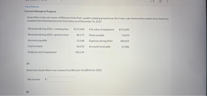 View Policies -15 Current Attempt in Progress Sarah Allen is the sole