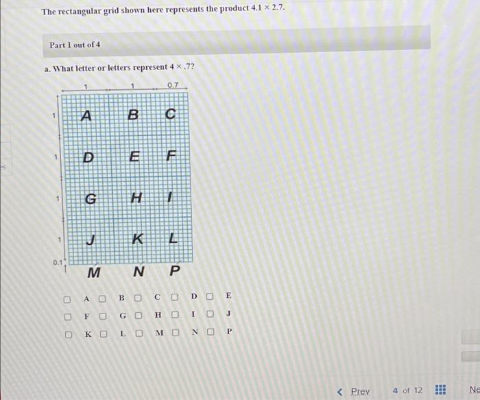 The rectangular grid shown here represents the product 4.1 x 2.7. Part